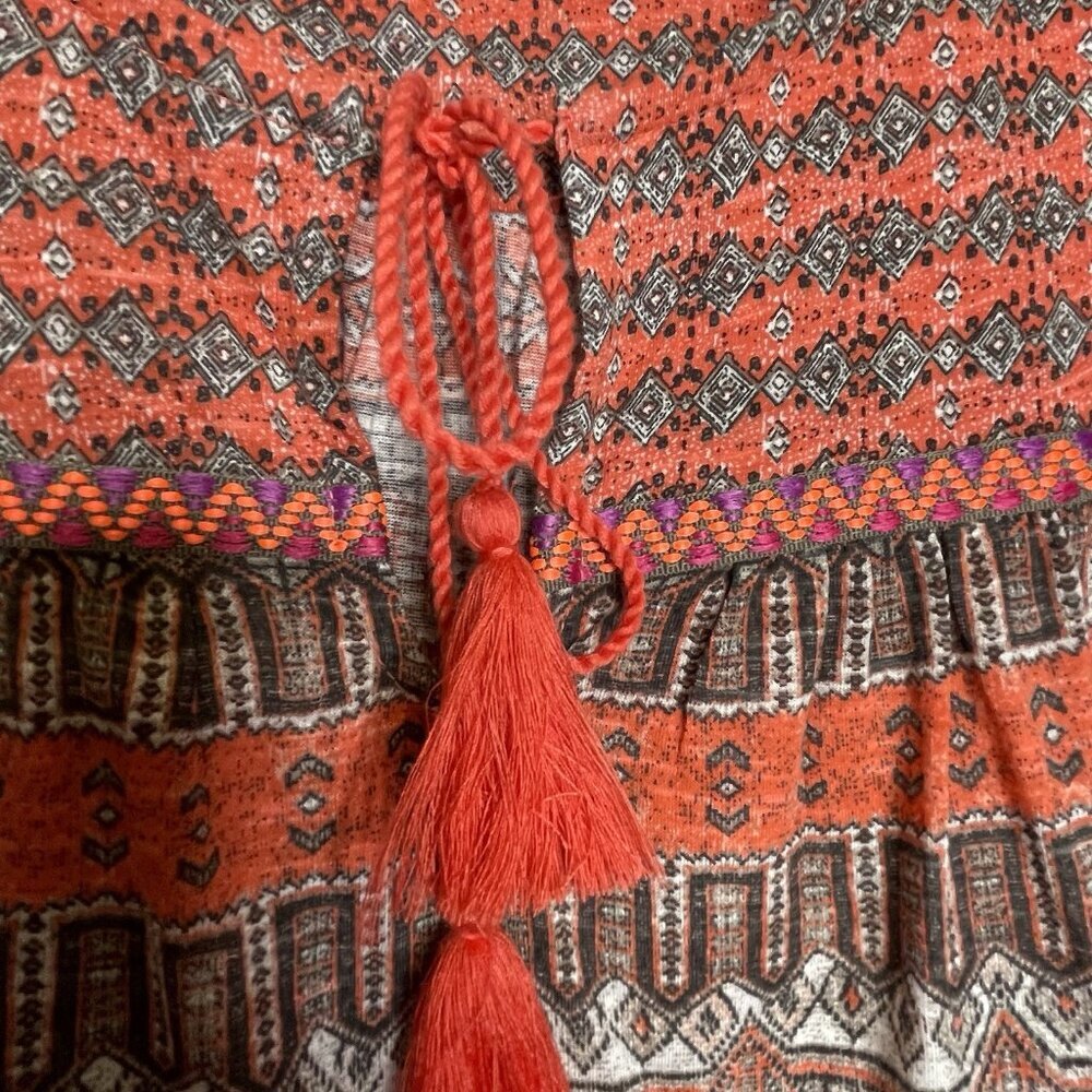Lucky Brand Boho Top M Sleeveless V-Neck Cord Western Southwestern Tribal Orange - Picture 10 of 10